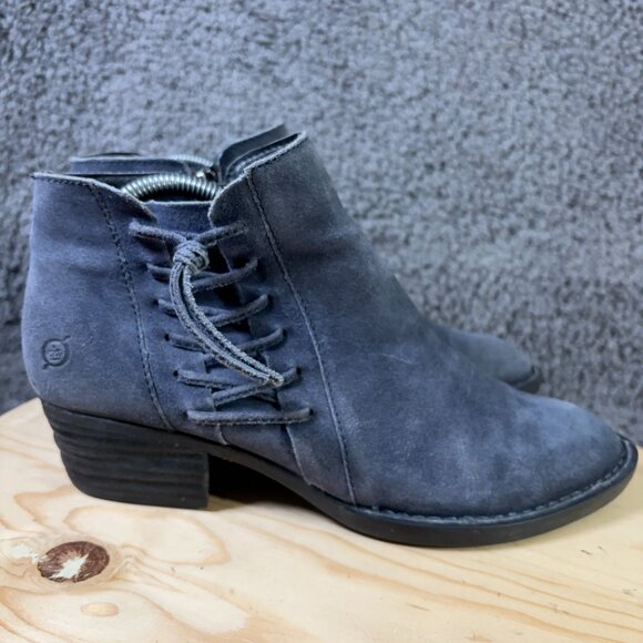 Born Bessie Boots Womens Size 9 Blue Suede Boho Block Heel Ankle Booties - Picture 3 of 9